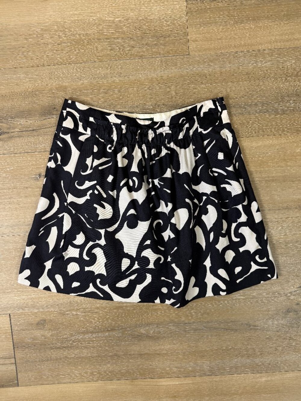 J. Crew Collection Black & Ivory Abstract Print Silk Wool Mini Skirt | 0